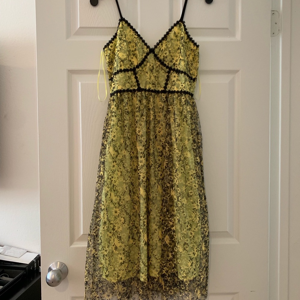 Aqua yellow floral dress sz xs